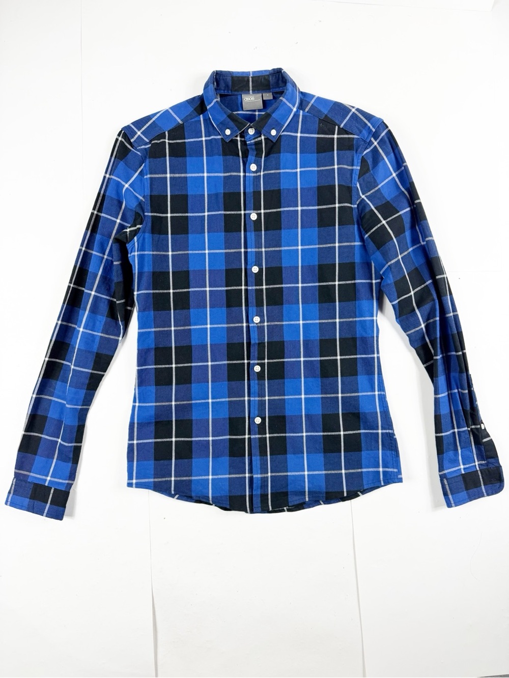 ASOS Men's Blue Plaid Button-Down Shirt Small